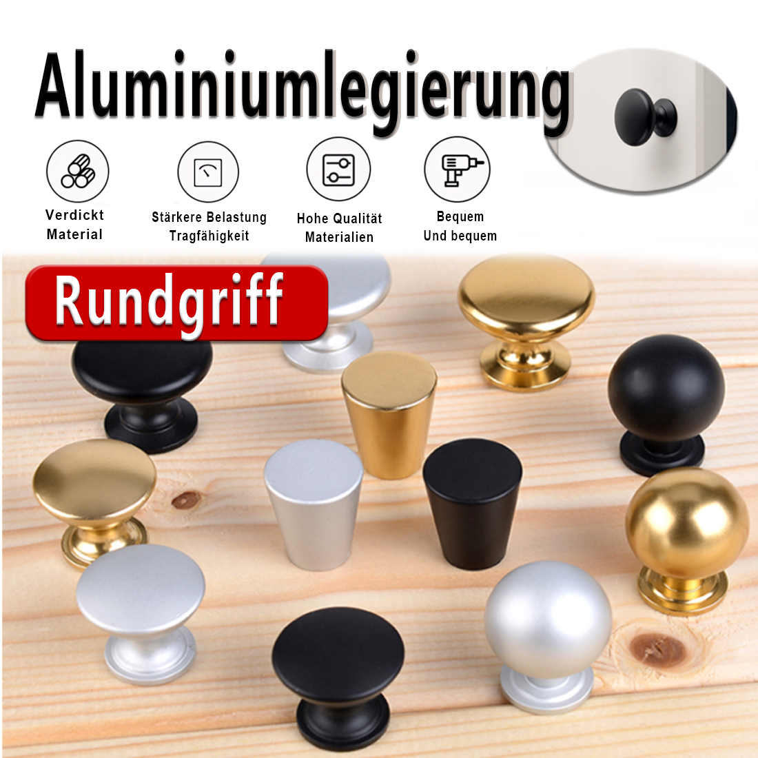Furniture Hardware Factory - 5PCS Aluminum Kitchen Cupboard Round Shape